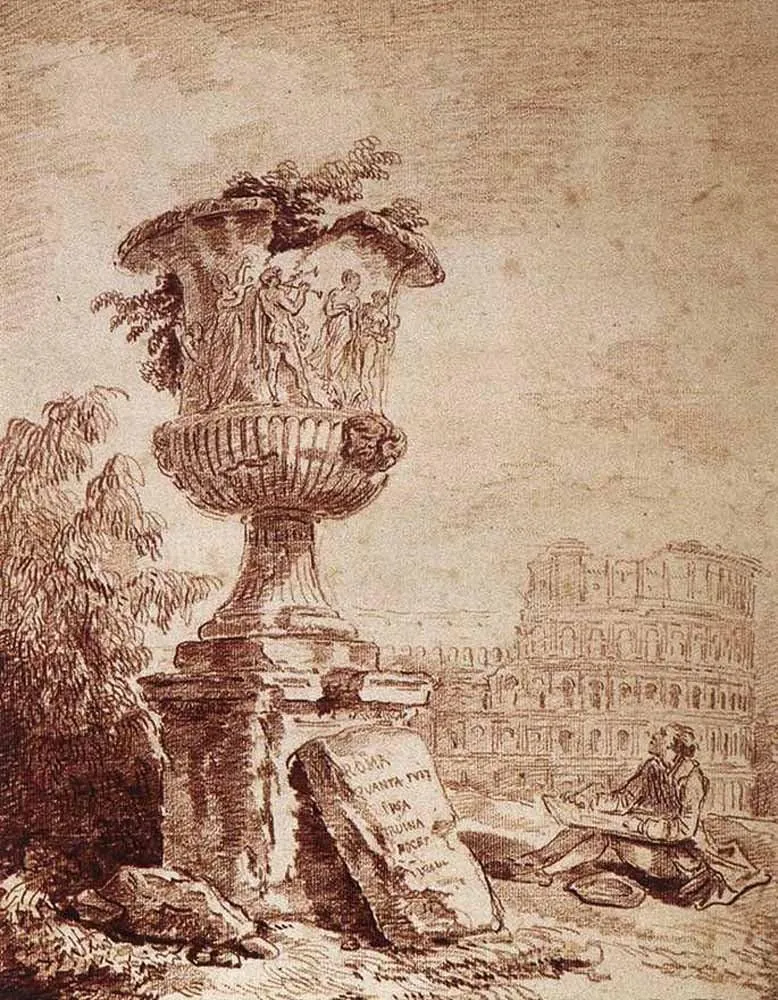 The Draughtsman of The Borghese Vase by Hubert Robert - 20" x 25" Premium Canvas Print