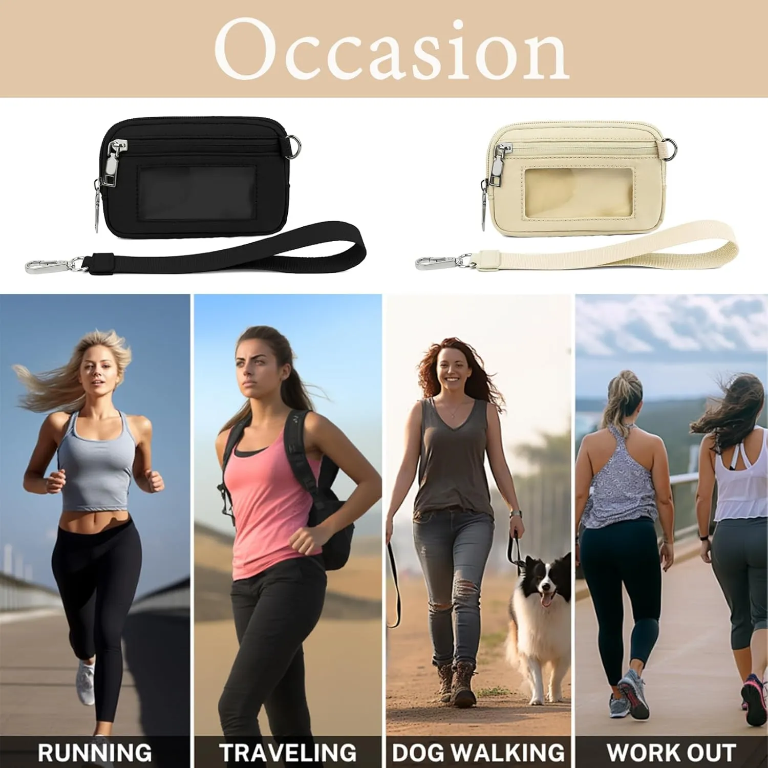 The Iris' Wallet, Women's Wristlet Handbags, Waterproof Nylon Keychain Wallet, Zip Card Case with ID Window (Green)