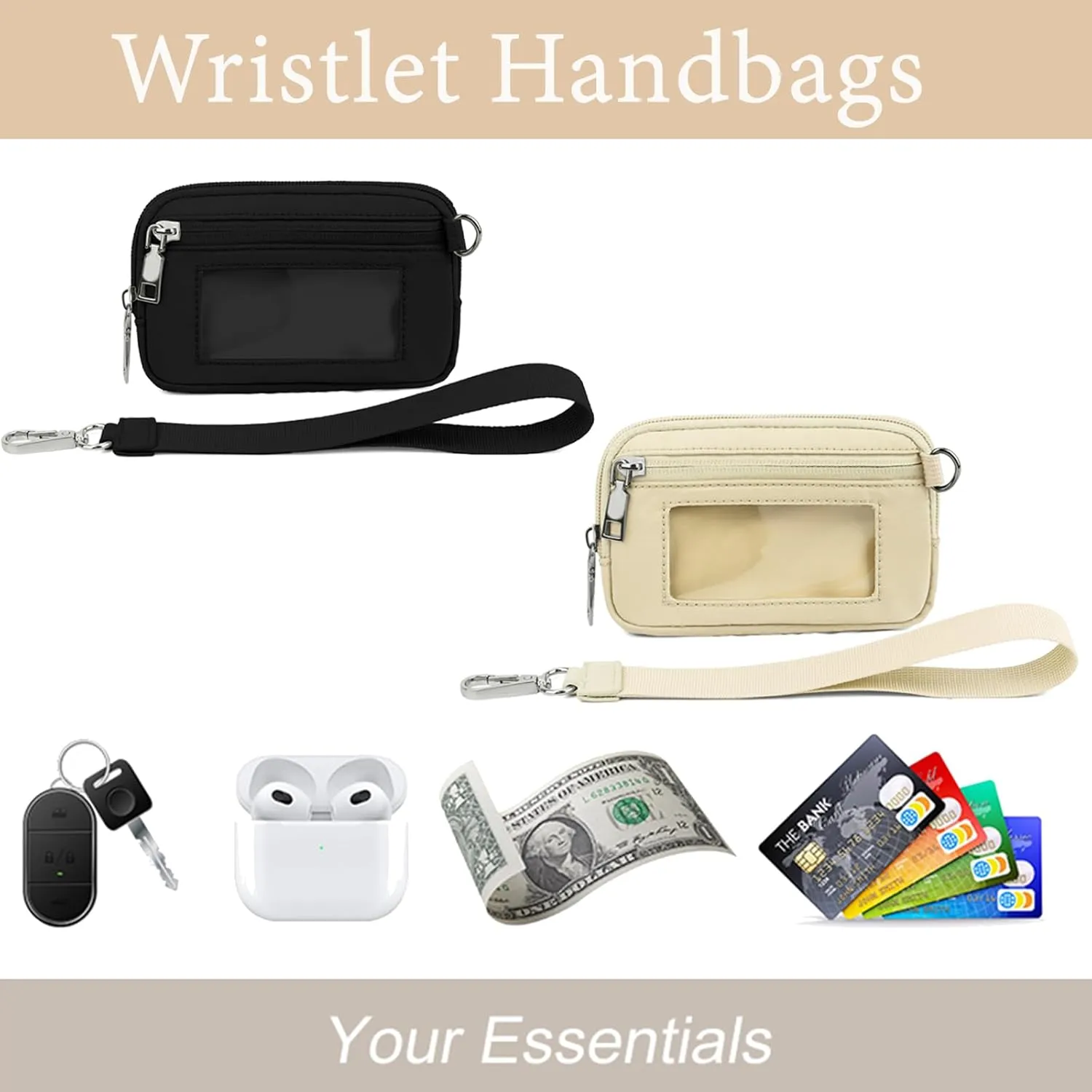 The Iris' Wallet, Women's Wristlet Handbags, Waterproof Nylon Keychain Wallet, Zip Card Case with ID Window (Green)
