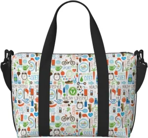 The Nature Wildlands Activities Pattern Print Tote Crossbody Travel Bag with Zip Casual Handbag for Weekend Trips and Gym Shopping, Black, One Size, Travel Tote