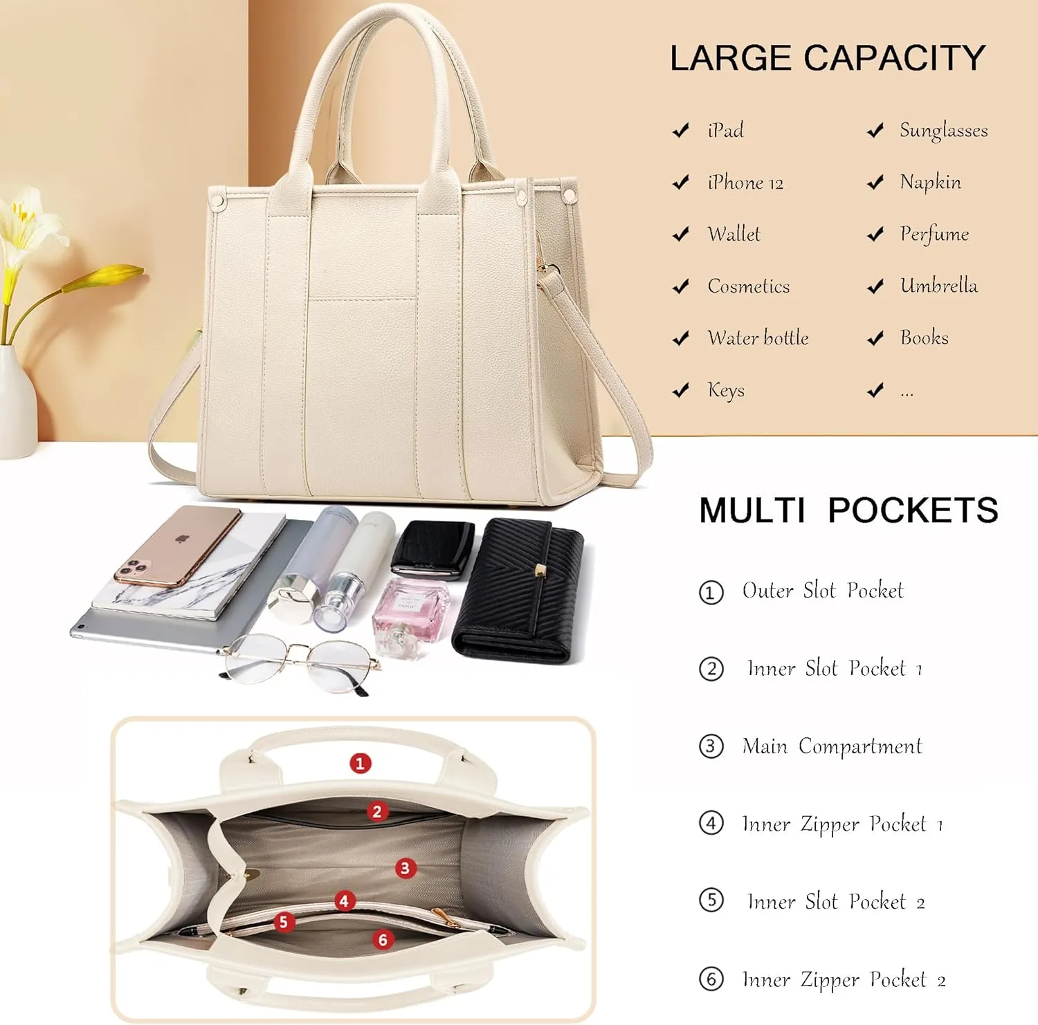 The Tote Bag Crossbody Purses for Women Shoulder Bag Handbags PU Leather Top Handle Bags with zipper