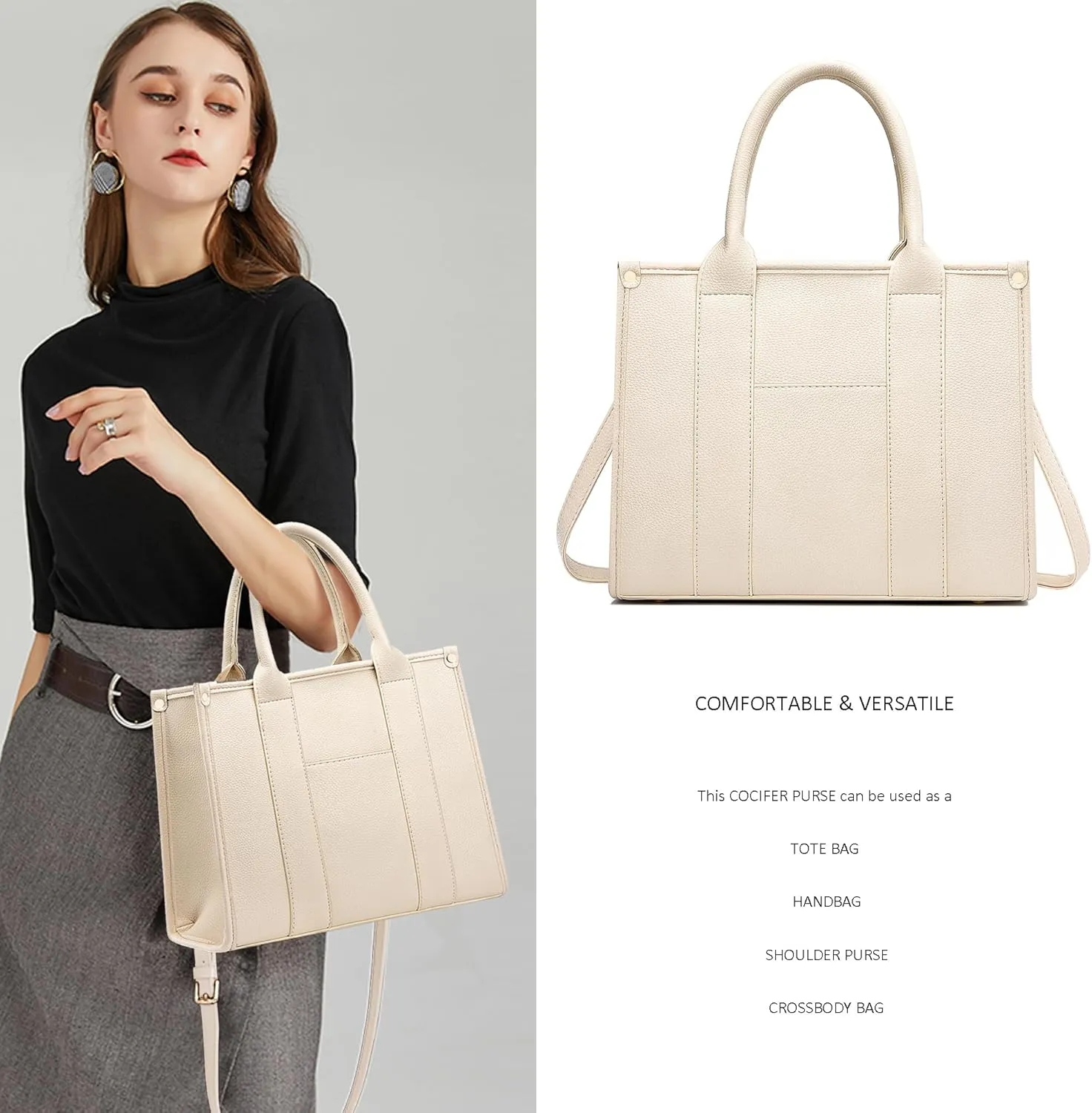 The Tote Bag Crossbody Purses for Women Shoulder Bag Handbags PU Leather Top Handle Bags with zipper