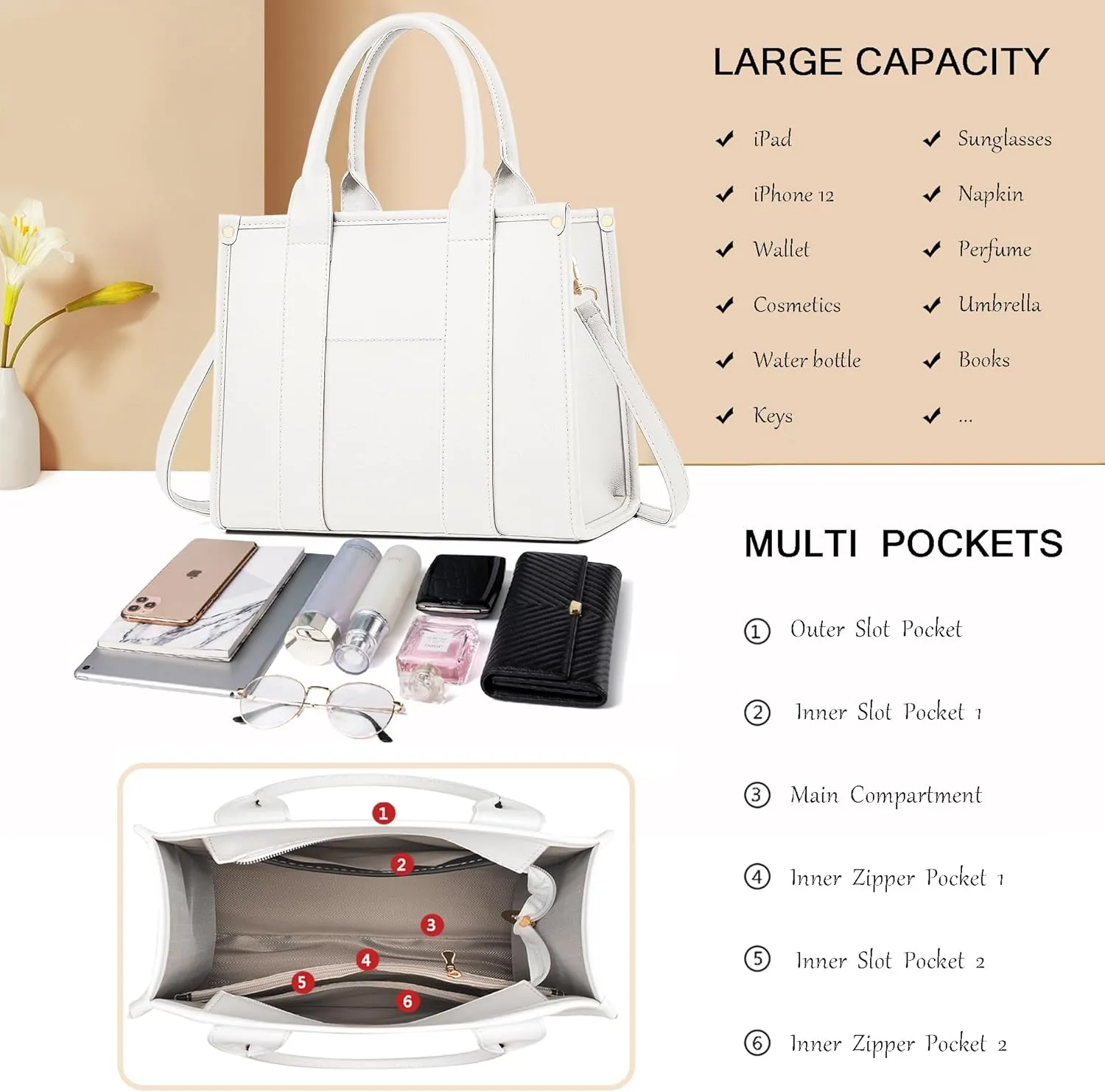 The Tote Bag Crossbody Purses for Women Shoulder Bag Handbags PU Leather Top Handle Bags with zipper