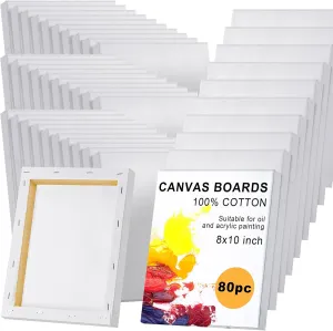 Thenshop Stretched Canvas for Painting 10 oz Triple Primed 100% Cotton White Blank Canvas Bulk Art Canvases for Painting Acrylics Pouring Oil Paint Party Supplies(80 Pieces,8 x 10 Inch)