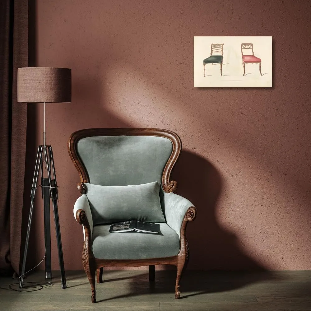 Thomas Sheraton 18x13 Gallery Wrapped Canvas Museum Art Print Titled: Two Chairs with Red, Black Cushions (1805-1806)