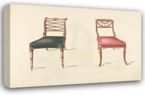 Thomas Sheraton 18x13 Gallery Wrapped Canvas Museum Art Print Titled: Two Chairs with Red, Black Cushions (1805-1806)