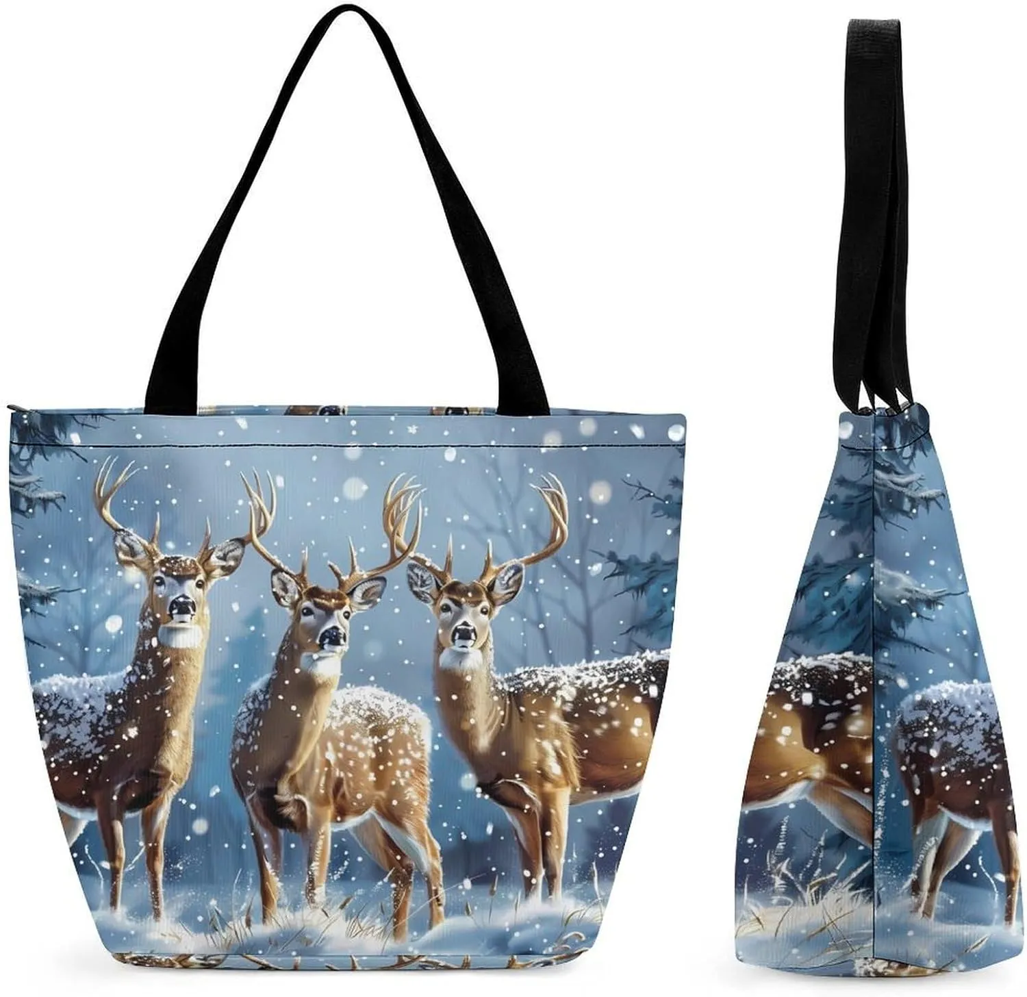 Three Deers Winter Day Women's Tote Bag Casual Shopping Bags Fashion Handbags Gifts for Travel Work Holiday