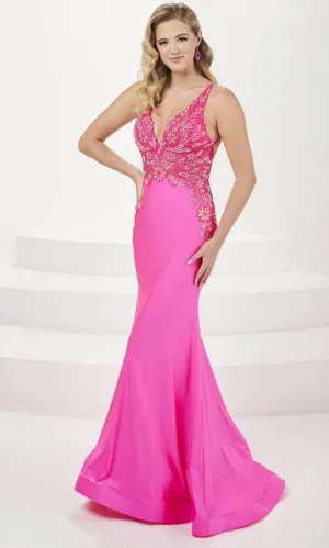 Tiffany Designs 16091 - V-Neck Floral Lace Evening Gown