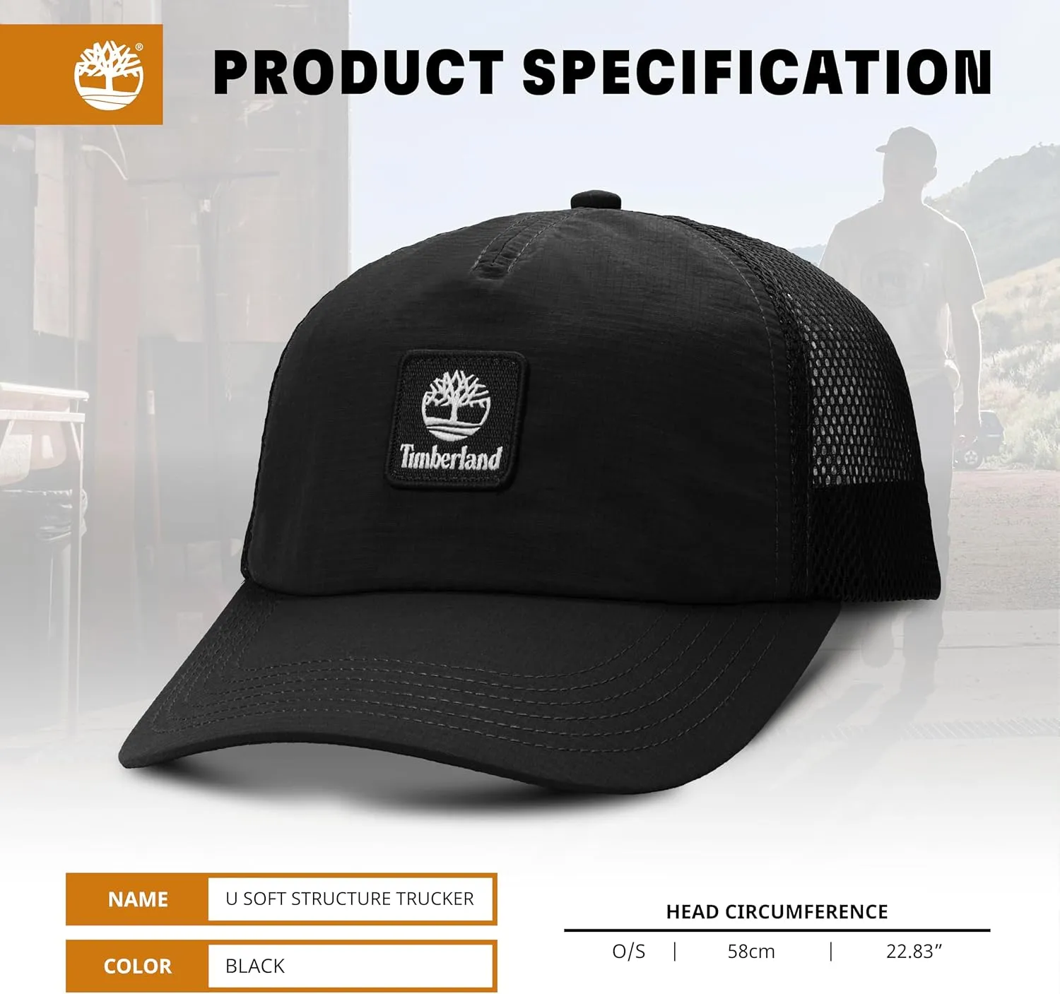 Timberland Trucker Hat, Soft Structured Baseball Cap, Adjustable Mesh Back, Curved Brim, Breathable & Lightweight – One Size