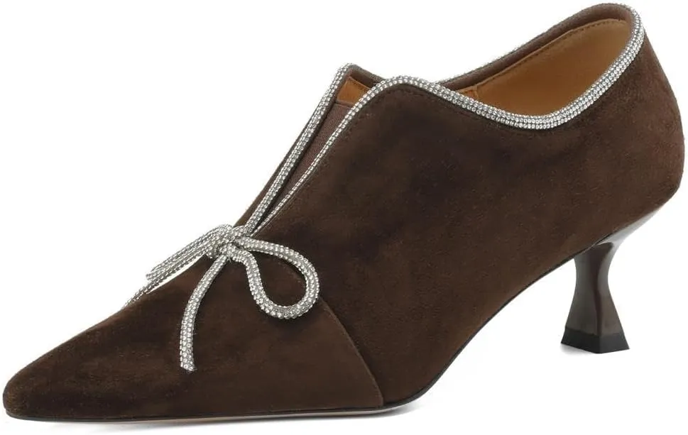 TinaCus Suede Leather Pointed Toe Elastic Slip On Handmade Pumps Shoes for Women