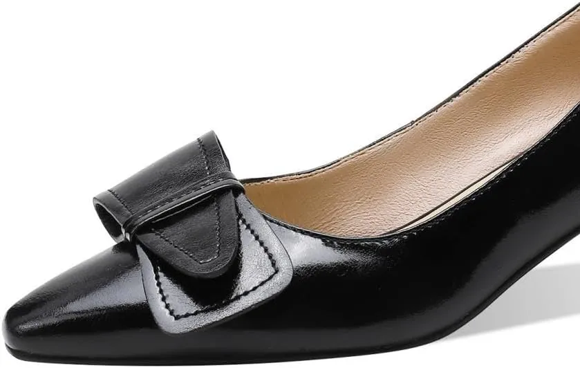 TinaCus Women's Genuine Leather Handmade Decorated Belt Square Toe Office Slip On Pumps Shoes