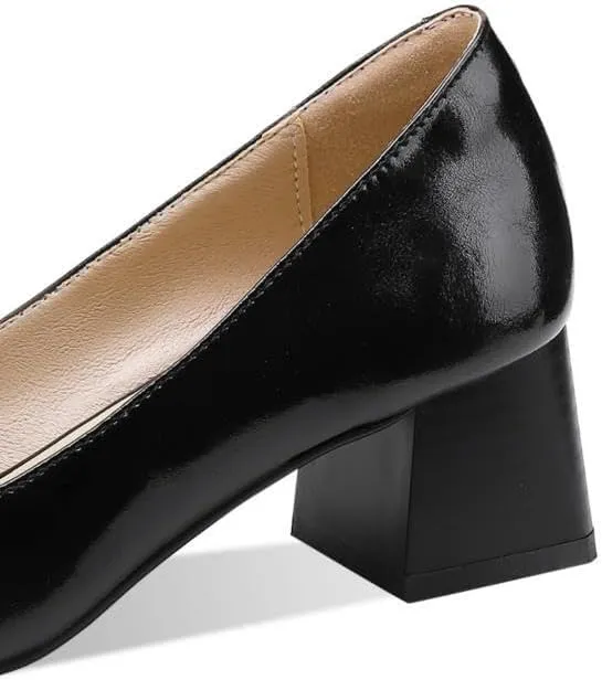 TinaCus Women's Genuine Leather Handmade Decorated Belt Square Toe Office Slip On Pumps Shoes