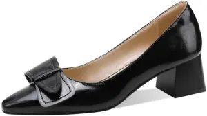 TinaCus Women's Genuine Leather Handmade Decorated Belt Square Toe Office Slip On Pumps Shoes