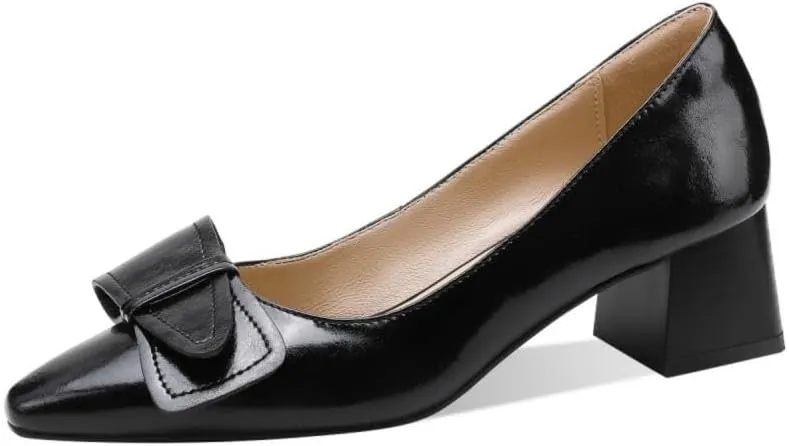 TinaCus Women's Genuine Leather Handmade Decorated Belt Square Toe Office Slip On Pumps Shoes