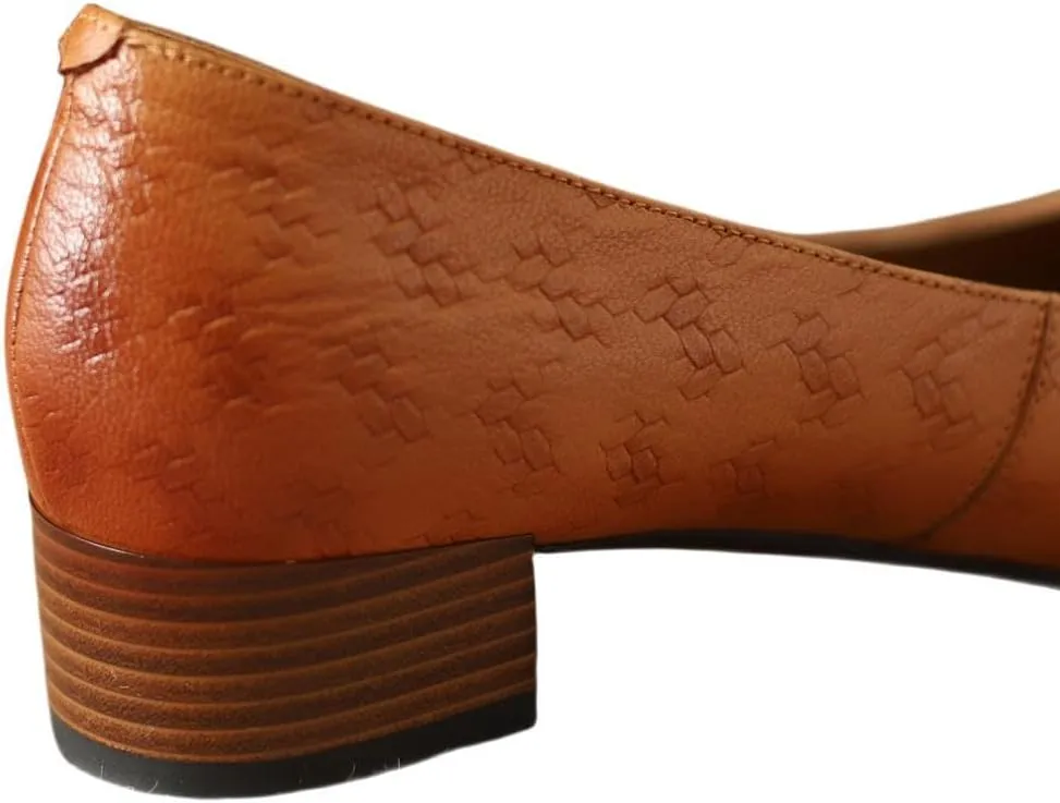 TinaCus Women's Genuine Leather Handmade Embossing Decorated Buckle Slip On Square Toe Office Pumps Shoes