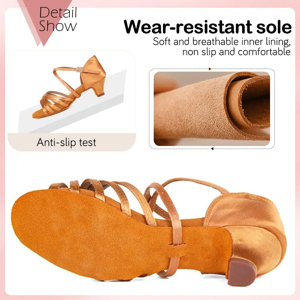 TINRYMX Girls&Women Latin Dance Shoes Silk Ballroom Salsa Tango Professional Performance Practice Dance Shoes,Model-SS-TL-ZSXGG/202