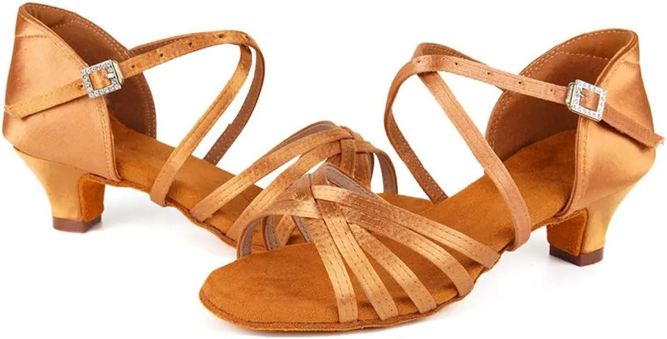TINRYMX Girls&Women Latin Dance Shoes Silk Ballroom Salsa Tango Professional Performance Practice Dance Shoes,Model-SS-TL-ZSXGG/202