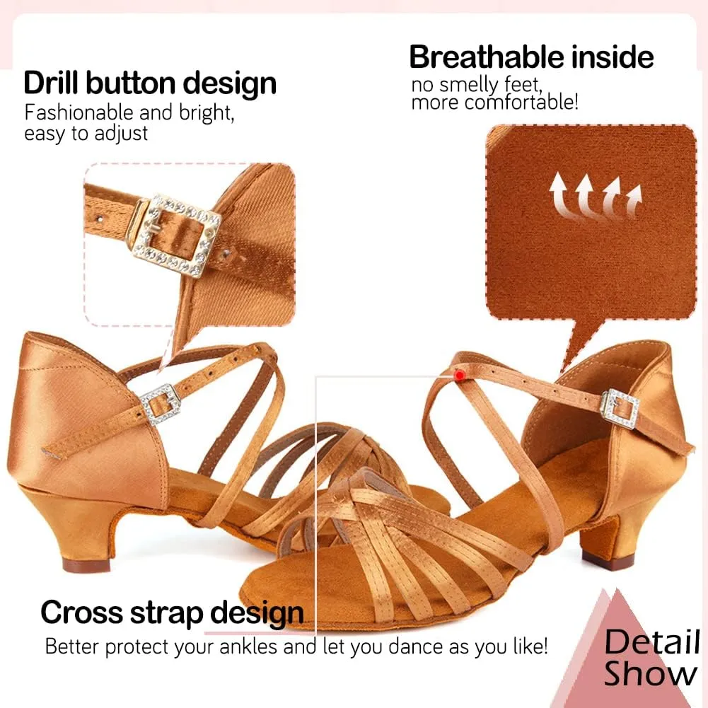 TINRYMX Girls&Women Latin Dance Shoes Silk Ballroom Salsa Tango Professional Performance Practice Dance Shoes,Model-SS-TL-ZSXGG/202