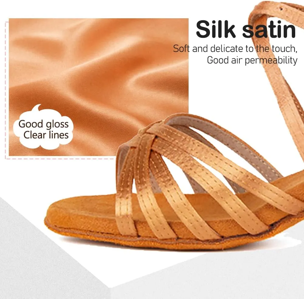 TINRYMX Girls&Women Latin Dance Shoes Silk Ballroom Salsa Tango Professional Performance Practice Dance Shoes,Model-SS-TL-ZSXGG/202