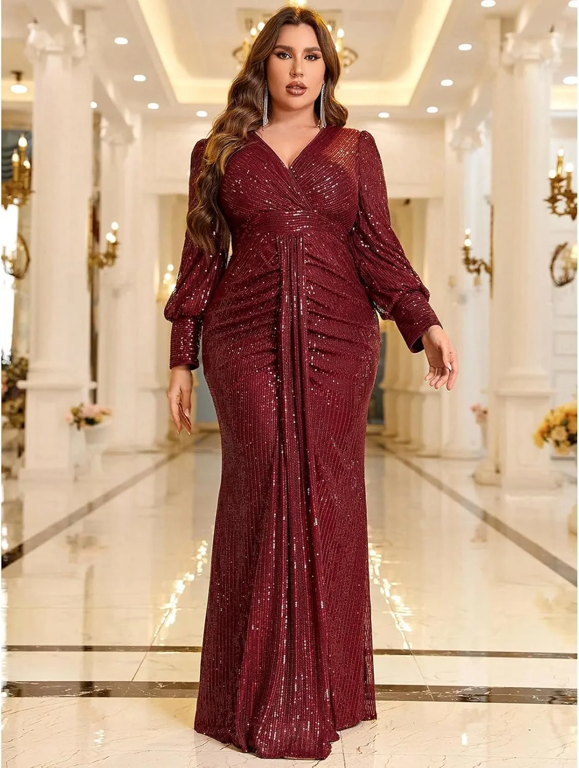 TOLEEN Women's Plus Size Sequin Dress Luxurious Style Formal Cocktail Evening Party Maxi Dresses