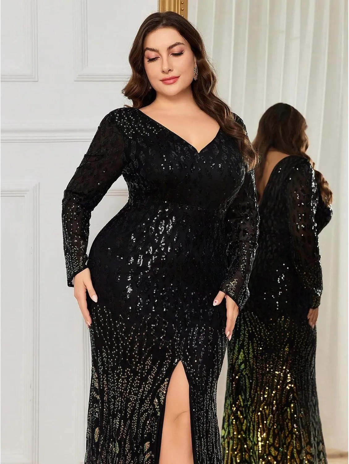 TOLEEN Women's Plus Size Sequin Dress Luxurious Style Formal Cocktail Evening Party Maxi Dresses
