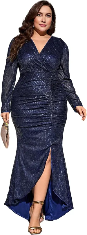 TOLEEN Women's Plus Size Sequin Dress Luxurious Style Formal Cocktail Evening Party Maxi Dresses