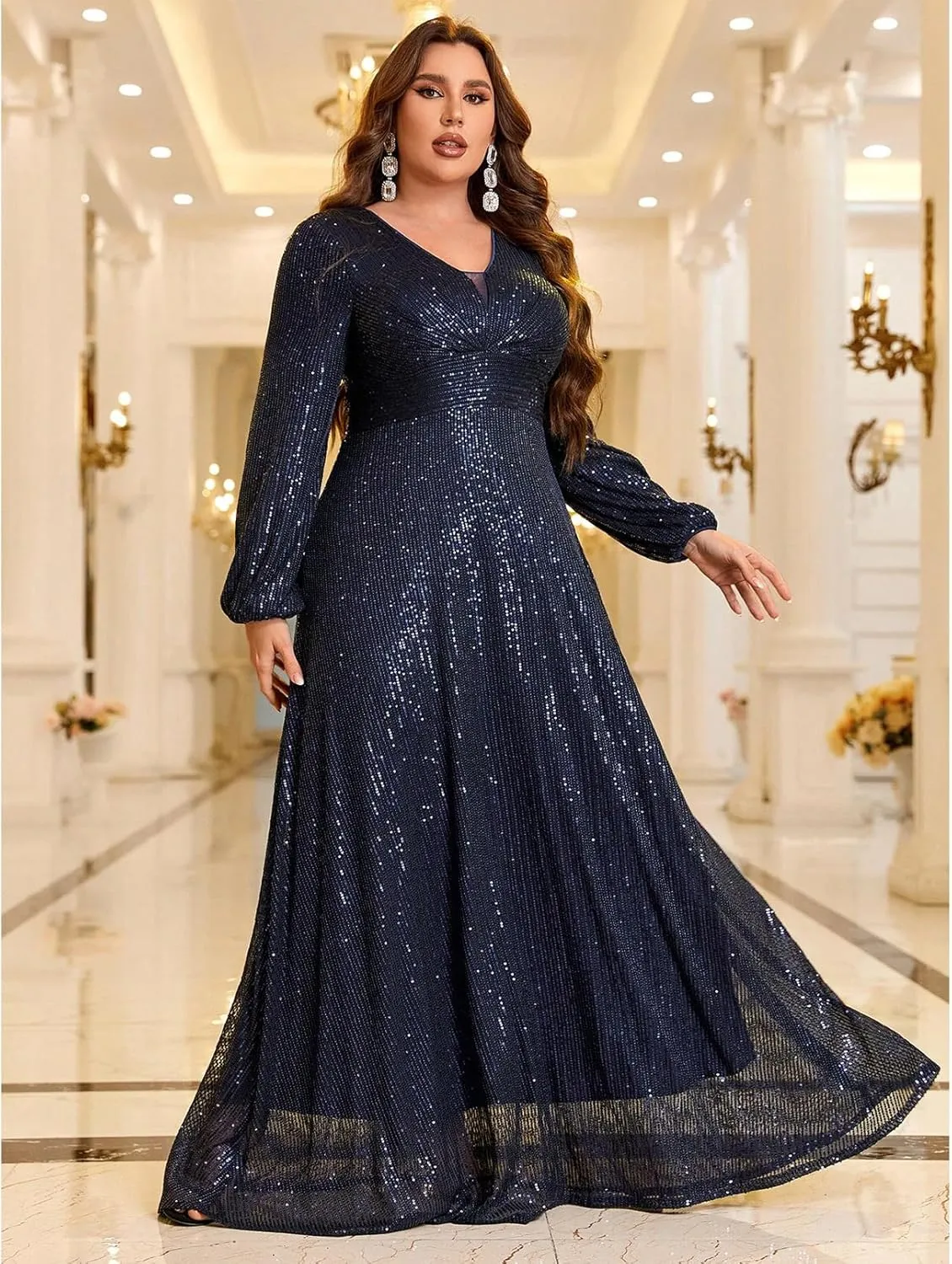 TOLEEN Women's Plus Size Sequin Dress Luxurious Style Formal Cocktail Evening Party Maxi Dresses