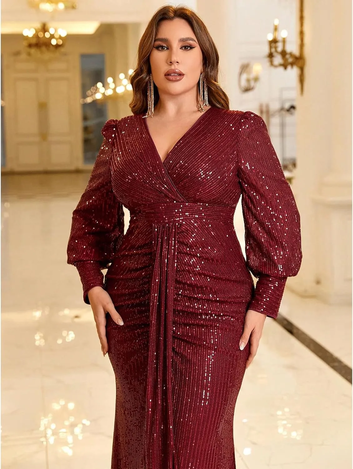 TOLEEN Women's Plus Size Sequin Dress Luxurious Style Formal Cocktail Evening Party Maxi Dresses