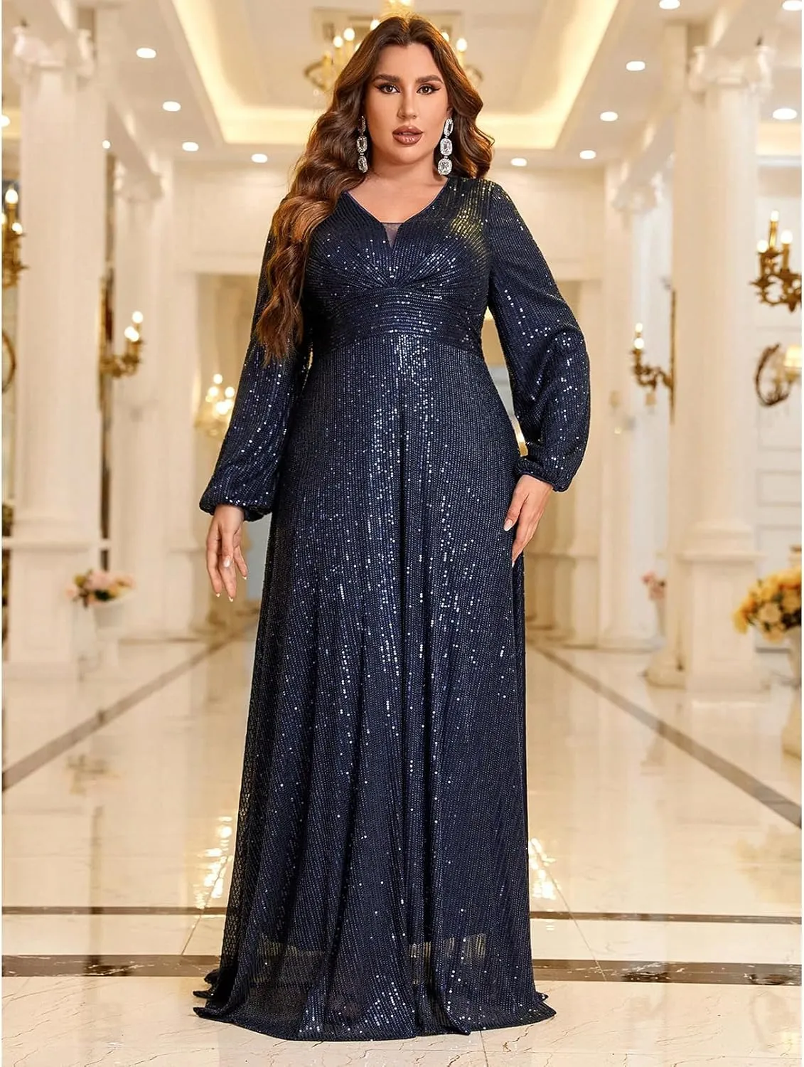 TOLEEN Women's Plus Size Sequin Dress Luxurious Style Formal Cocktail Evening Party Maxi Dresses