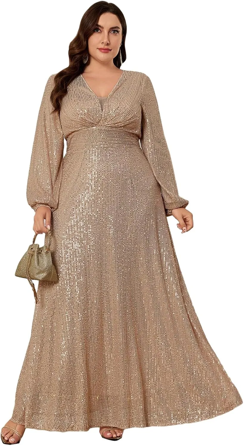 TOLEEN Women's Plus Size Sequin Dress Luxurious Style Formal Cocktail Evening Party Maxi Dresses