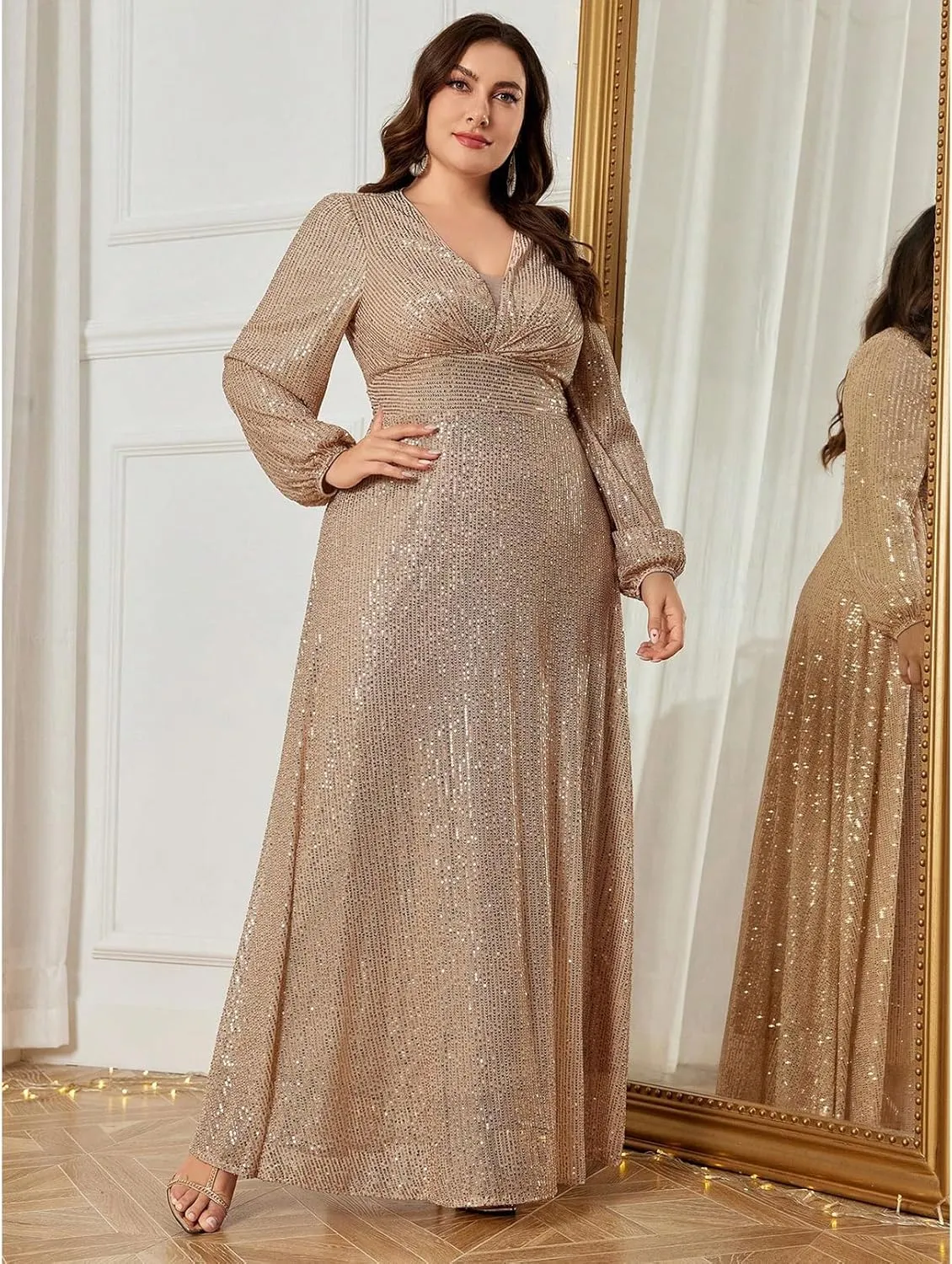 TOLEEN Women's Plus Size Sequin Dress Luxurious Style Formal Cocktail Evening Party Maxi Dresses