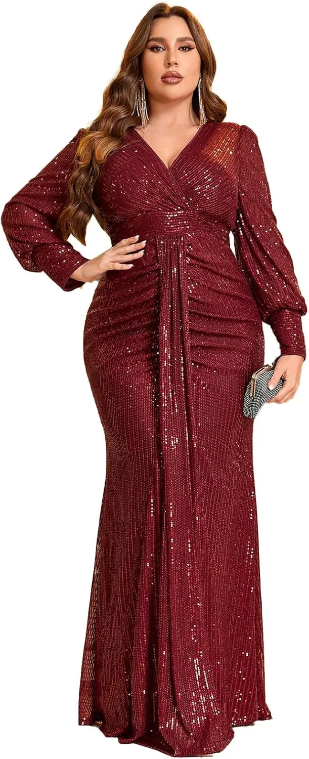TOLEEN Women's Plus Size Sequin Dress Luxurious Style Formal Cocktail Evening Party Maxi Dresses