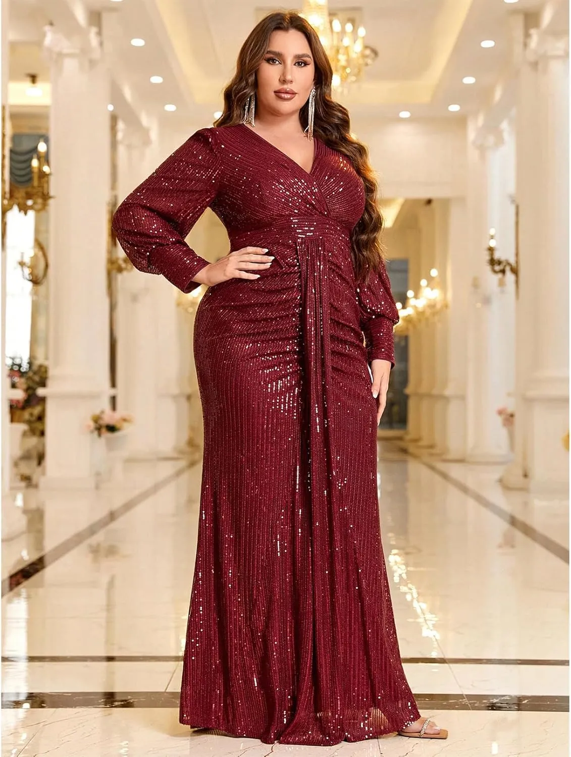 TOLEEN Women's Plus Size Sequin Dress Luxurious Style Formal Cocktail Evening Party Maxi Dresses