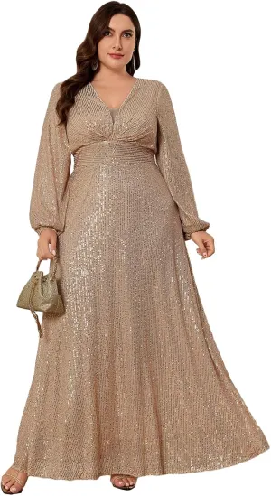 TOLEEN Women's Plus Size Sequin Dress Luxurious Style Formal Cocktail Evening Party Maxi Dresses