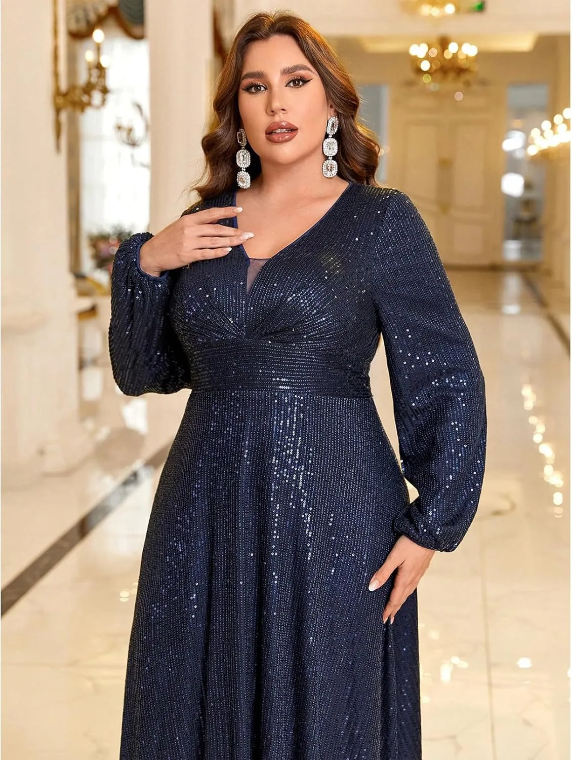 TOLEEN Women's Plus Size Sequin Dress Luxurious Style Formal Cocktail Evening Party Maxi Dresses