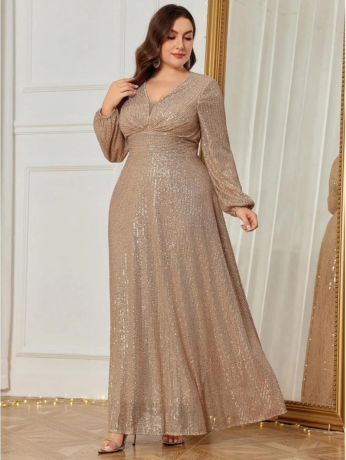 TOLEEN Women's Plus Size Sequin Dress Luxurious Style Formal Cocktail Evening Party Maxi Dresses