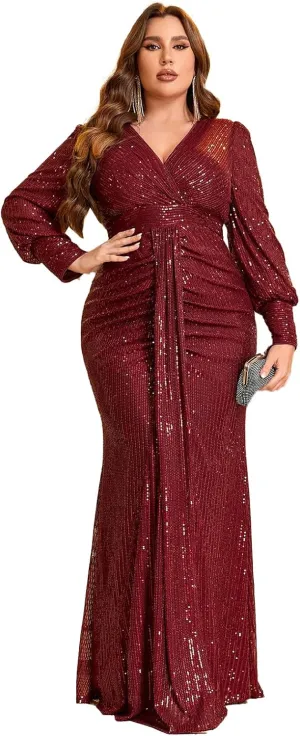 TOLEEN Women's Plus Size Sequin Dress Luxurious Style Formal Cocktail Evening Party Maxi Dresses