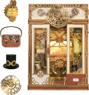 Tonecheer DIY Book Nook Kit for Adults, Miniature Infinity Train Cabin Steam Age Vintage Carriage Model, Wooden 3D Puzzle Dollhouse Booknook Decorative Bookend Gifts (Steam Fantasy)