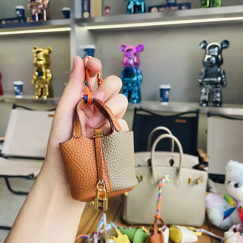 Top Grain Leather Inspired Mini Pictin Iconic Handbag Charm Holder for AirPods