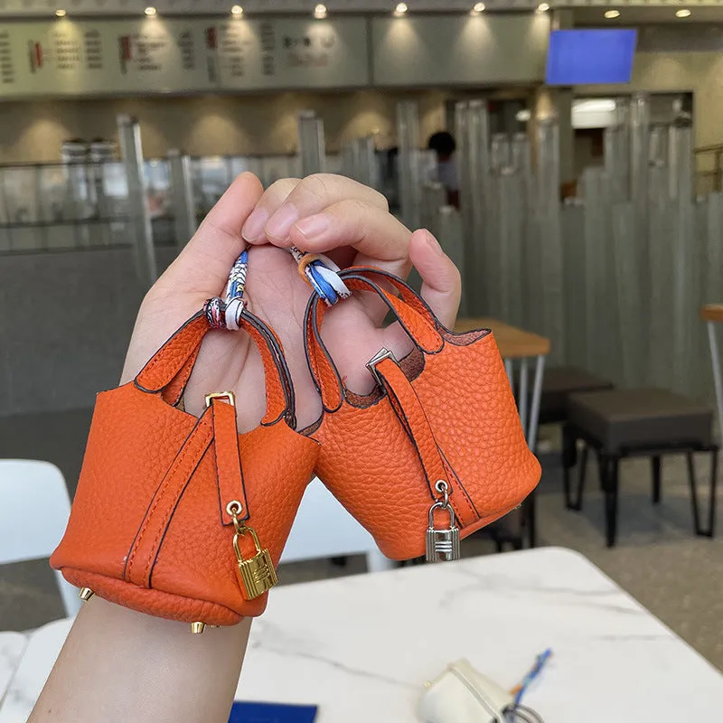 Top Grain Leather Inspired Mini Pictin Iconic Handbag Charm Holder for AirPods