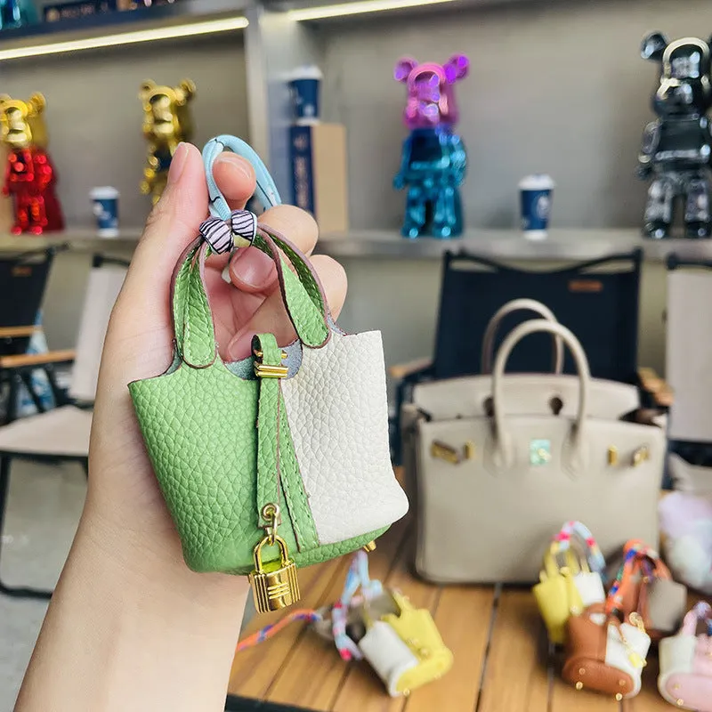 Top Grain Leather Inspired Mini Pictin Iconic Handbag Charm Holder for AirPods