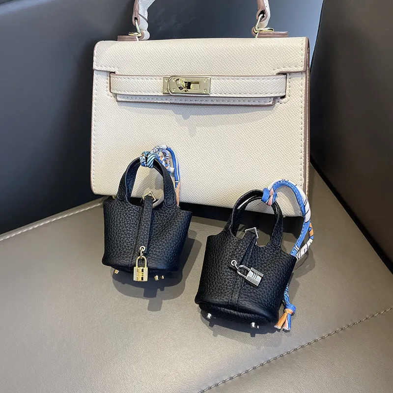 Top Grain Leather Inspired Mini Pictin Iconic Handbag Charm Holder for AirPods