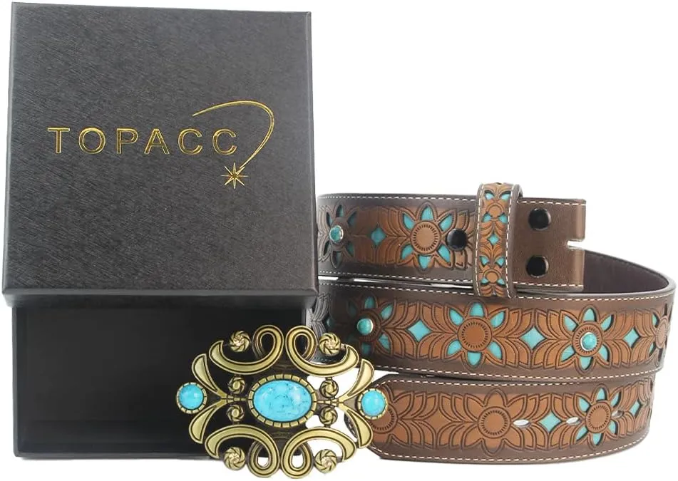 TOPACC Womens Mens Western Belt Cowboy Cowgirl Country Belt for Jeans Pants Rodeo Outfit