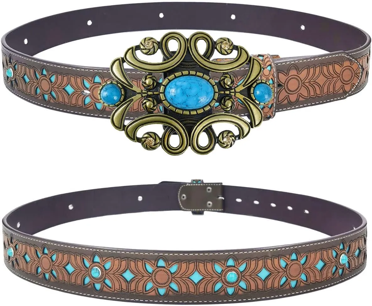 TOPACC Womens Mens Western Belt Cowboy Cowgirl Country Belt for Jeans Pants Rodeo Outfit