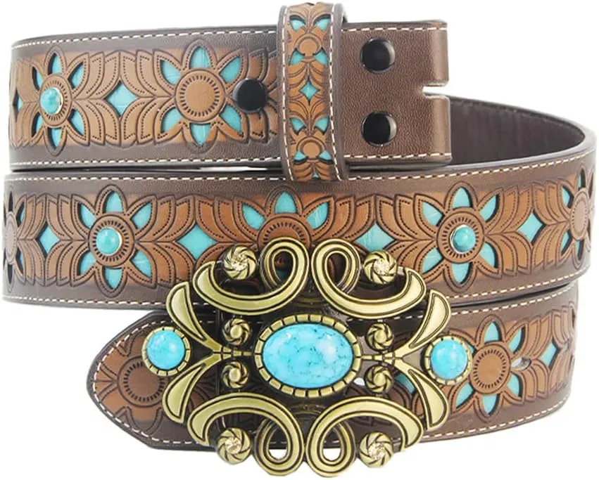 TOPACC Womens Mens Western Belt Cowboy Cowgirl Country Belt for Jeans Pants Rodeo Outfit