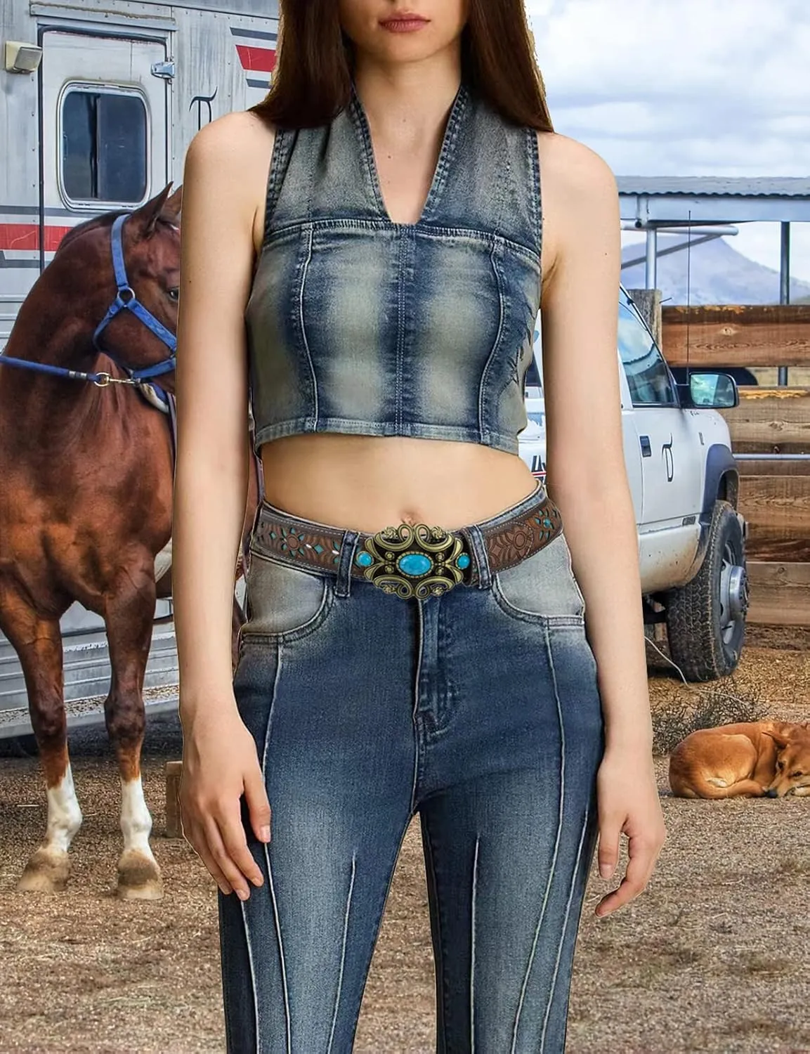 TOPACC Womens Mens Western Belt Cowboy Cowgirl Country Belt for Jeans Pants Rodeo Outfit