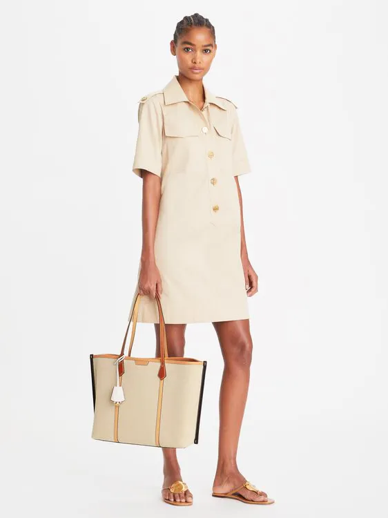 Tory Burch Perry Canvas Triple-Compartment Tote Natural Multi