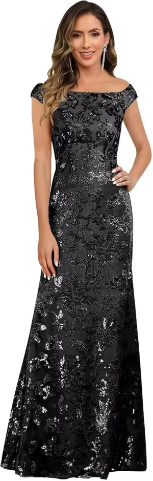 TORYEMY Sequin Mother of The Bride Dresses for Women Off The Shoulder Long Formal Evening Gown