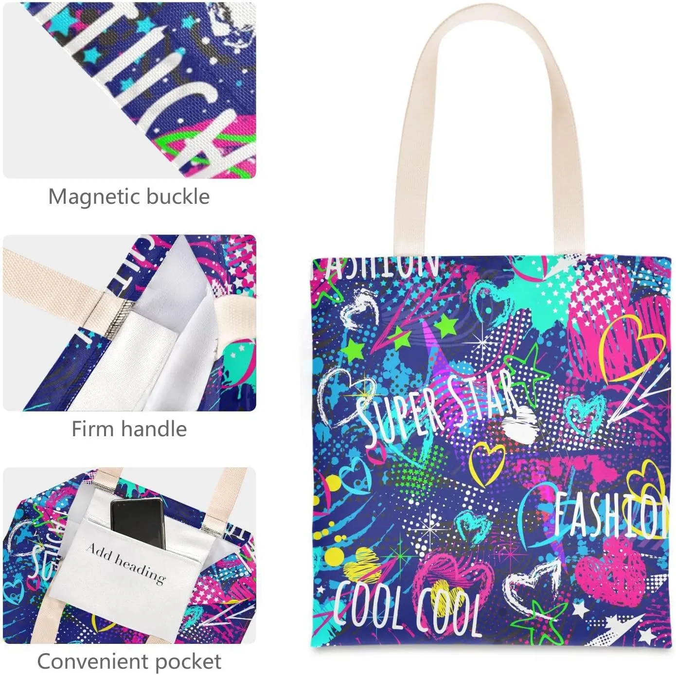 Tote Bag for Women Foldable Tote Bag With Pouch Large Shoulder Bag Top Handle Handbag for Travel Work Pattern 1
