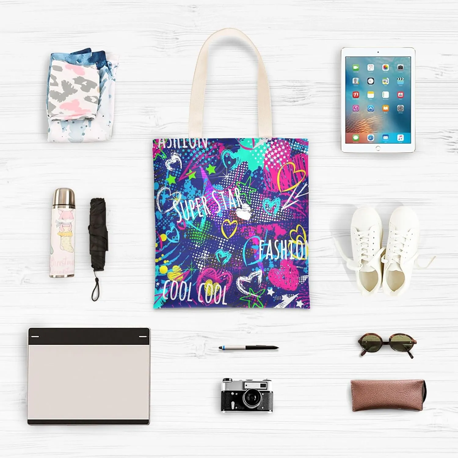 Tote Bag for Women Foldable Tote Bag With Pouch Large Shoulder Bag Top Handle Handbag for Travel Work Pattern 1